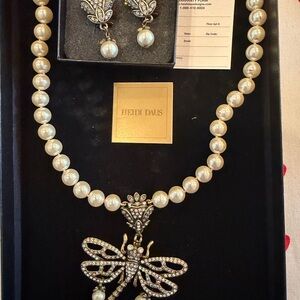 Heidi Daus Pearl and Silver Dragonfly Necklace Set